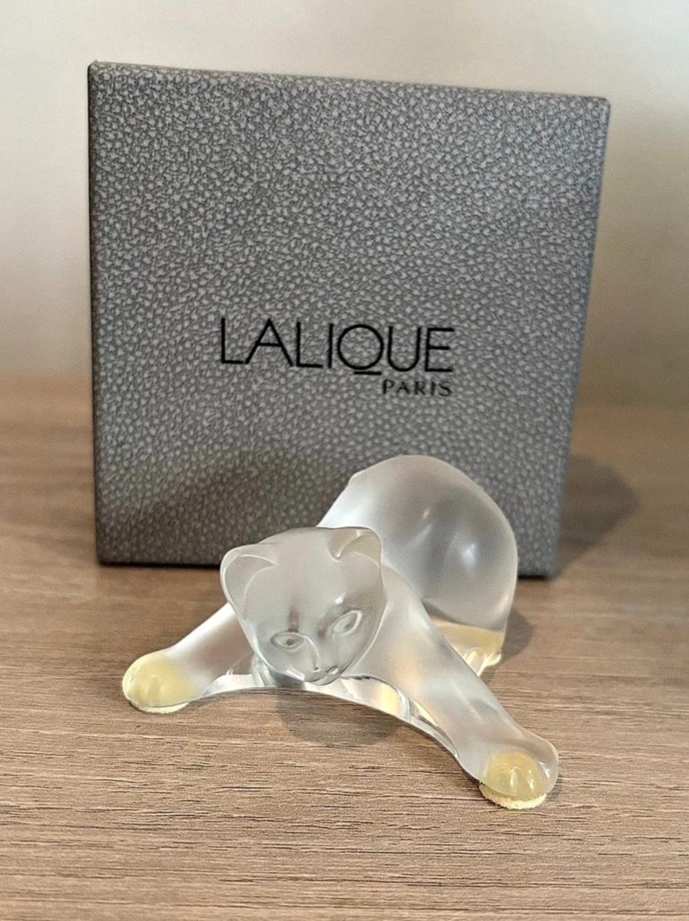 Lalique France Frosted Crystal "Stretching Kitten" Figurine — 2002 Boxed